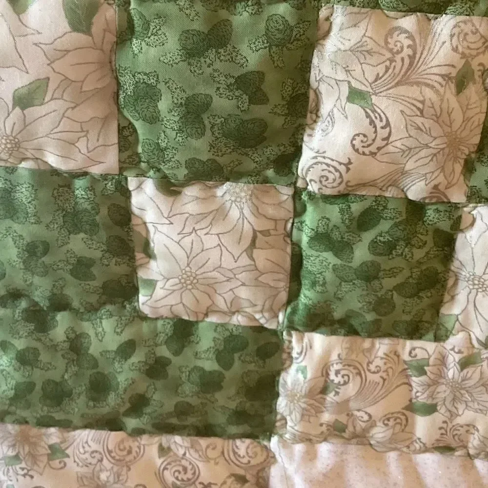 NWT. Hand Crafted Green, White and Silver Quilt